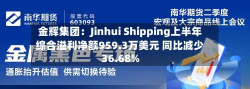 金辉集团：Jinhui Shipping上半年综合溢利净额959.3万美元 同比减少36.68%-第2张图片