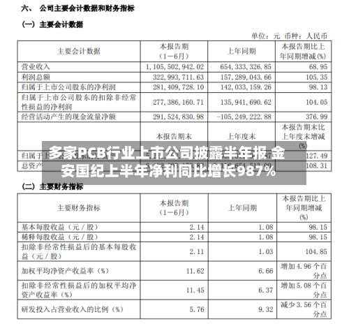 多家PCB行业上市公司披露半年报 金安国纪上半年净利同比增长987%-第1张图片
