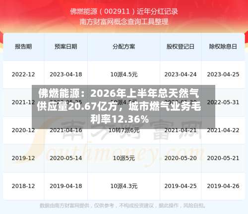 佛燃能源：2026年上半年总天然气供应量20.67亿方，城市燃气业务毛利率12.36%-第2张图片