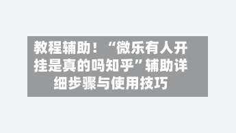 教程辅助！“微乐有人开挂是真的吗知乎”辅助详细步骤与使用技巧-第3张图片